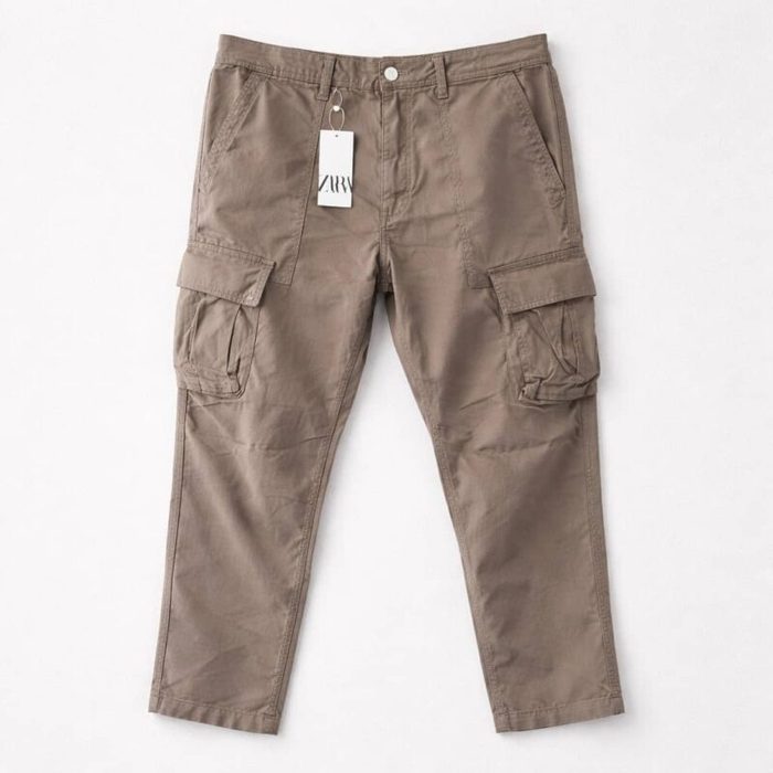 Zara Mens Urban Tactical Loose Fit Cargo Pants Beige